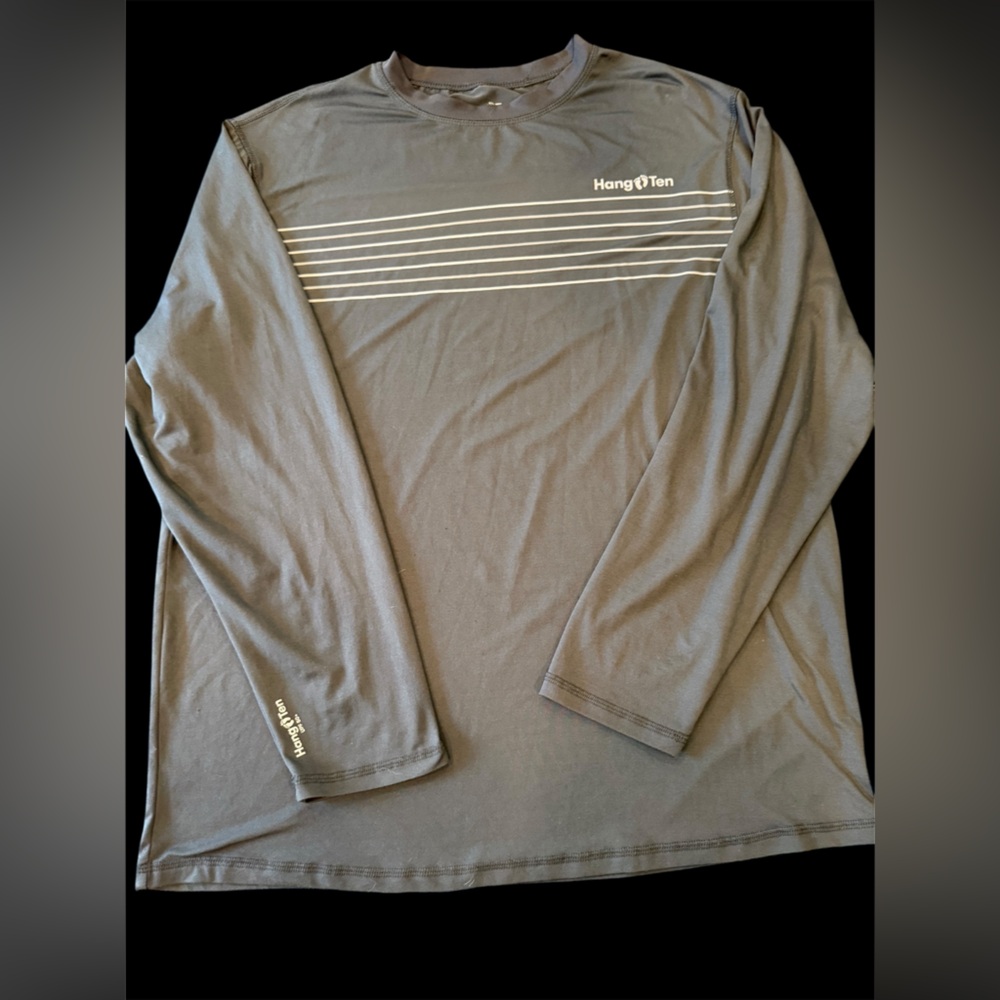 XL SPF 50+ Hang Ten Gray Long Sleeve Shirt with Stripes